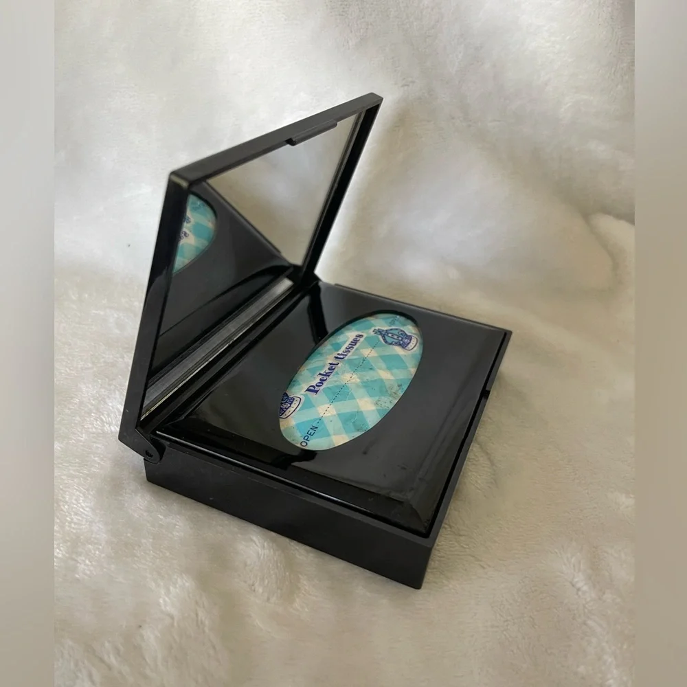 Vintage Black Lacquered Peacock Floral Mini Travel Tissue Box with Mirror
